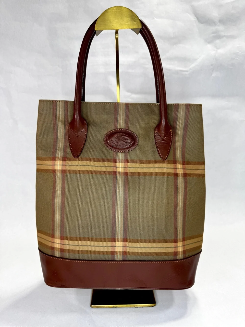 Vintage Burberry Nova Check Plaid Leather/Canvas Tote Shoulder Bag